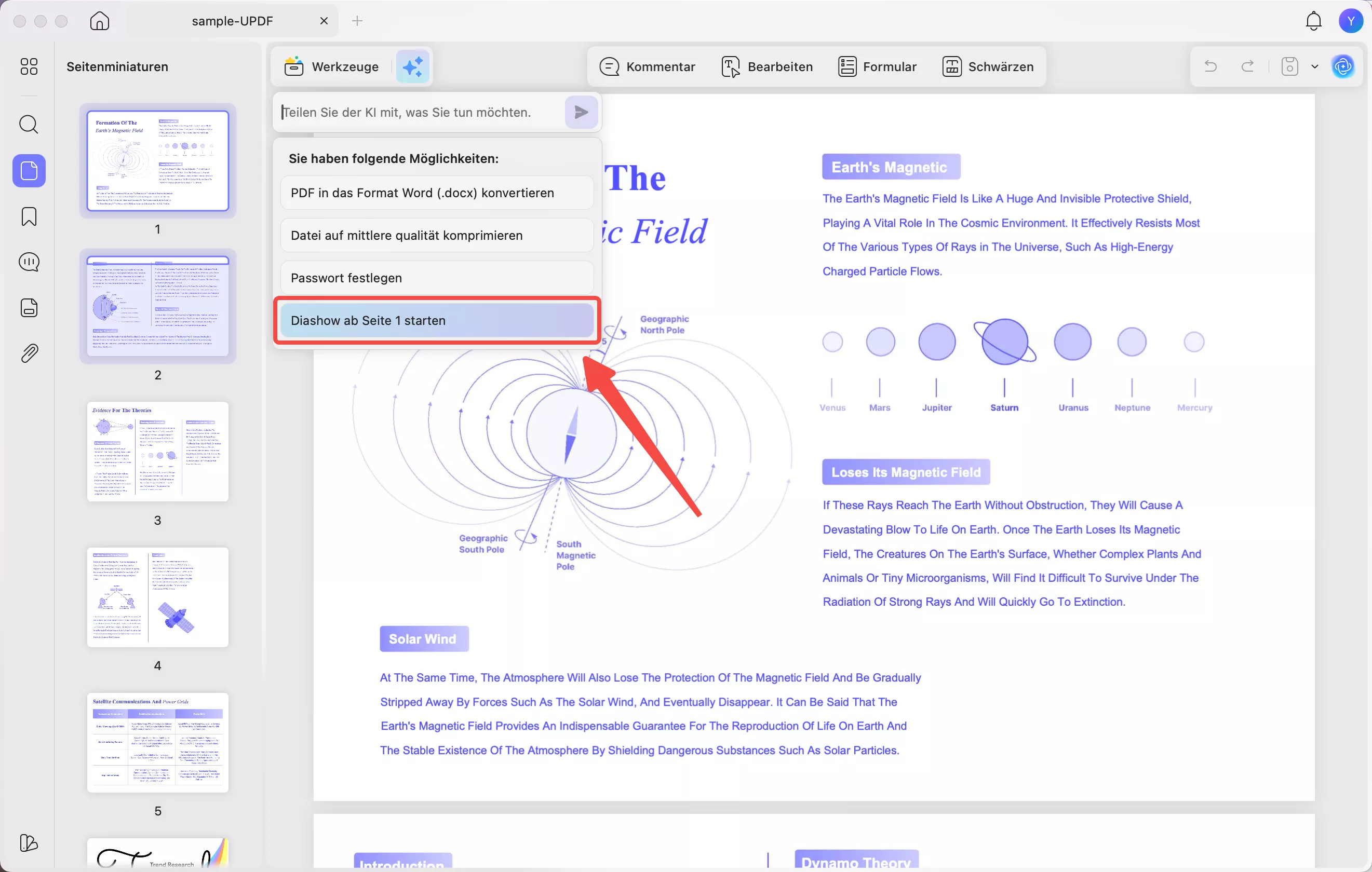 Wähle die Option „Diashow abspielen“