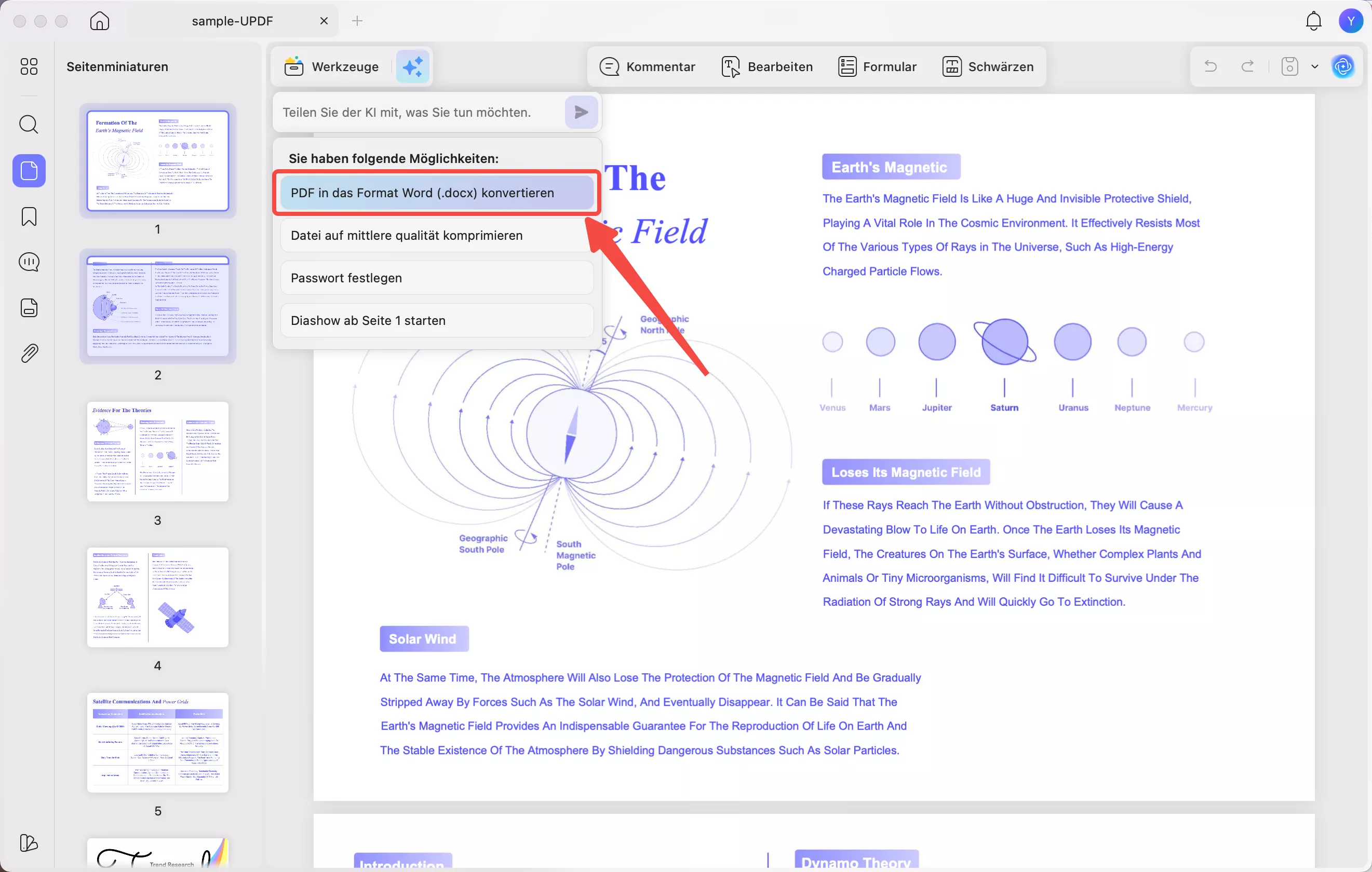 Wählen Sie die Voreinstellung aus, um die PDF-Datei in das Word-Format zu konvertieren