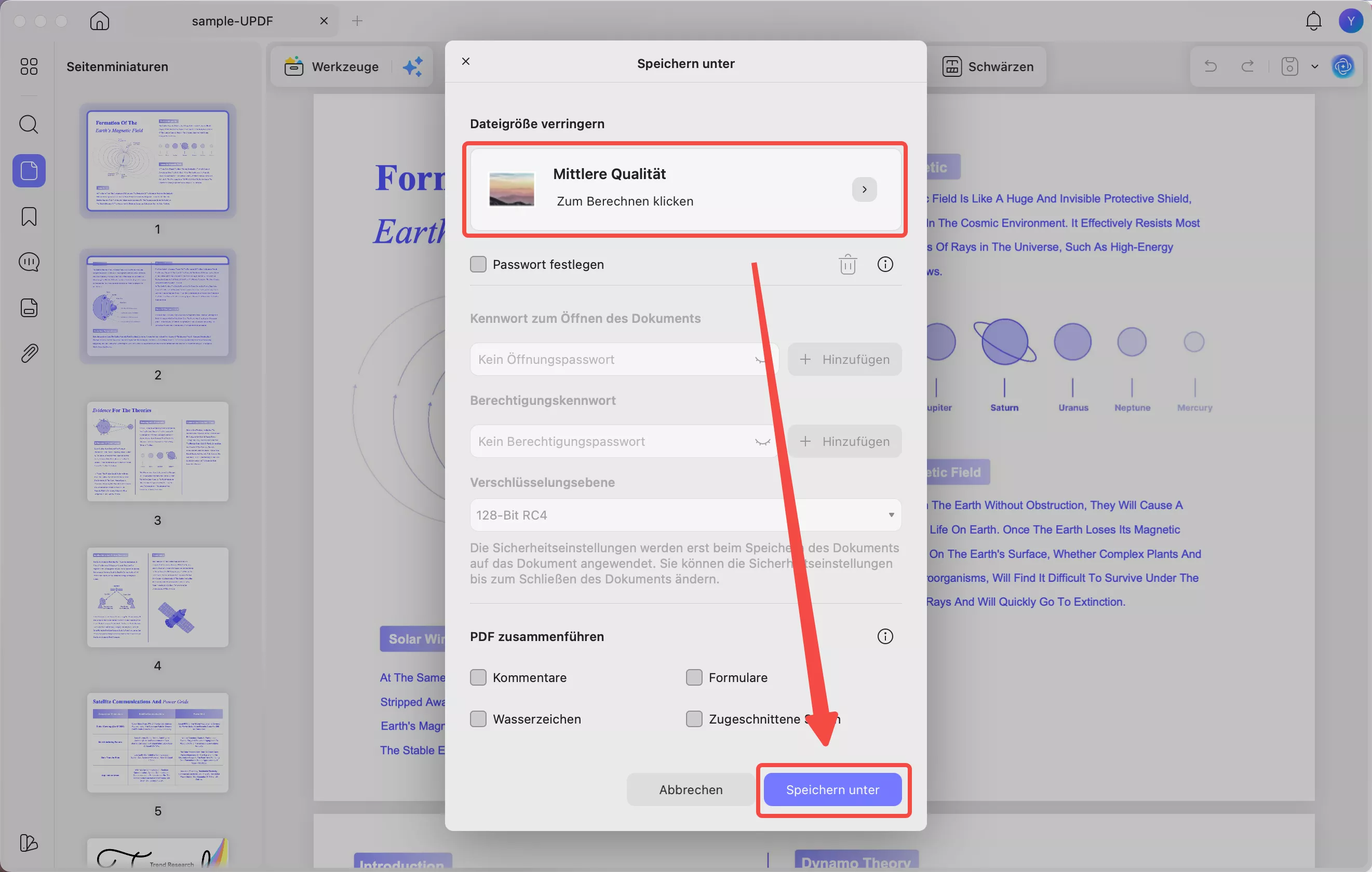  Bestätigen Sie die niedrige Komprimierungsstufe und klicken Sie auf „Speichern unter“