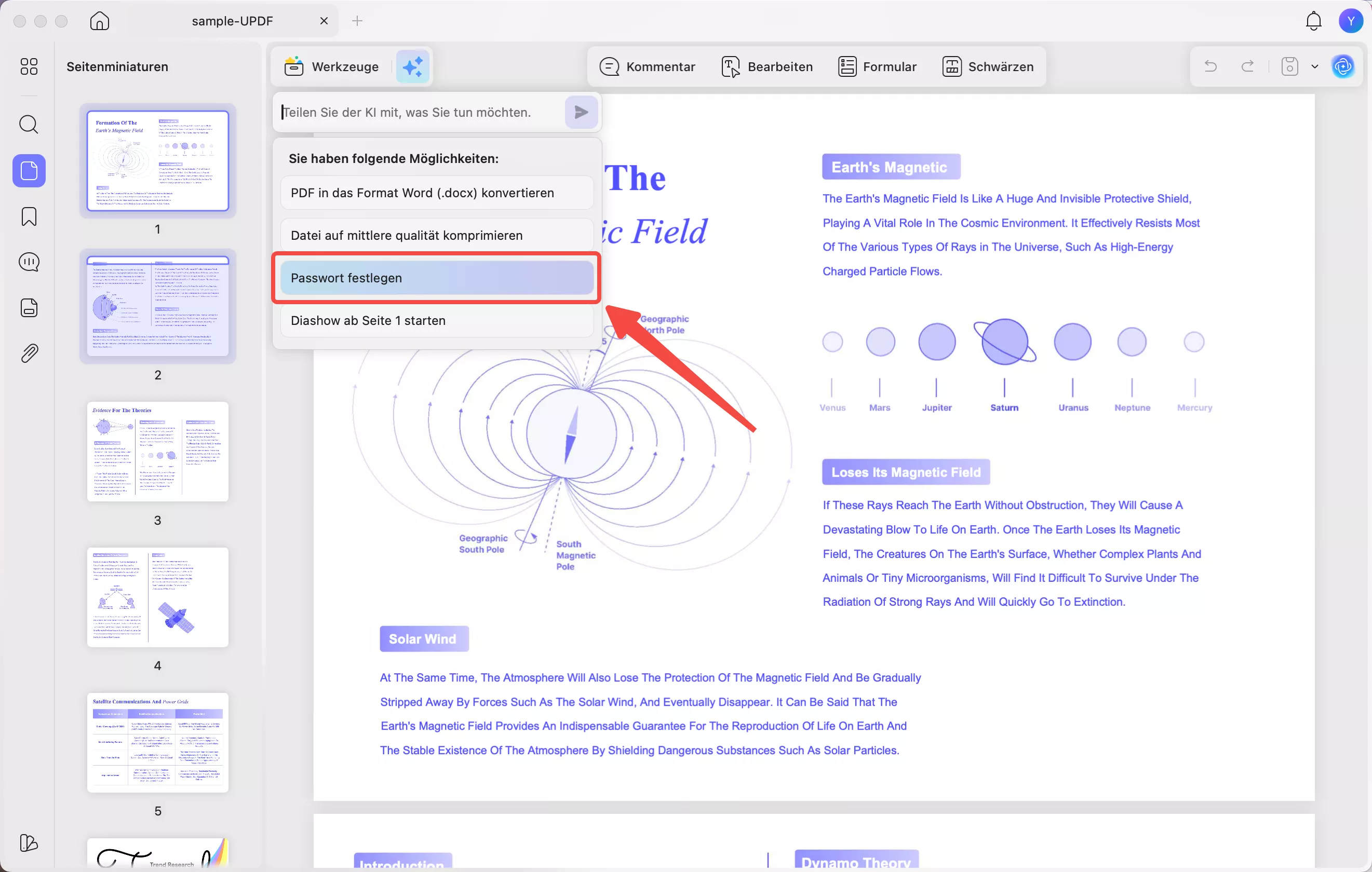 Wählen Sie die Voreinstellung „Passwort festlegen“ aus
