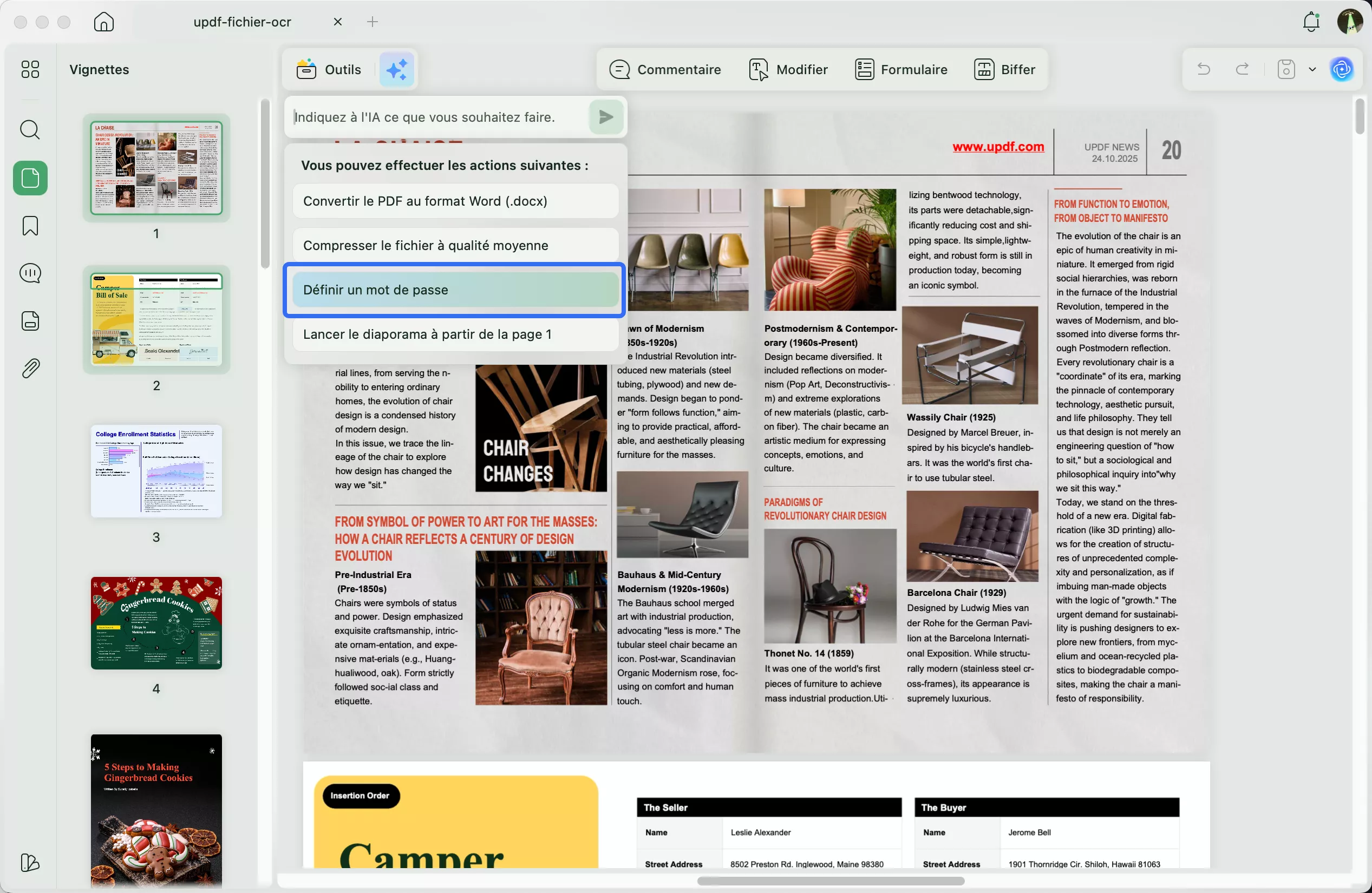 sélectionnez le préréglage du mot de passe