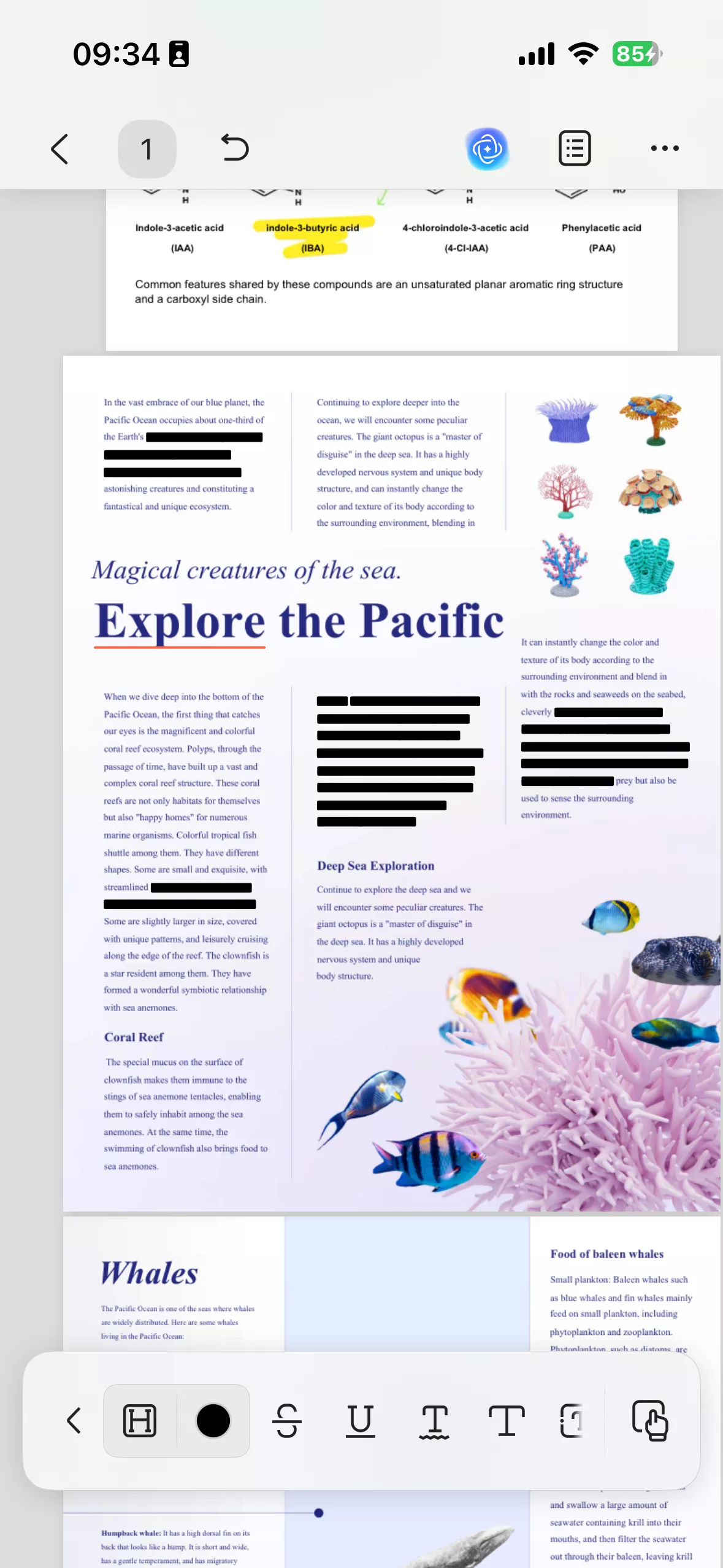 select the contents to hide in pdf with updf for ios
