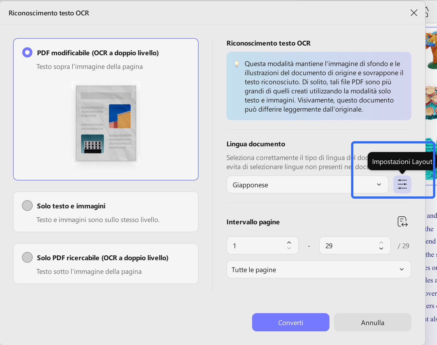 define layout settings for OCR