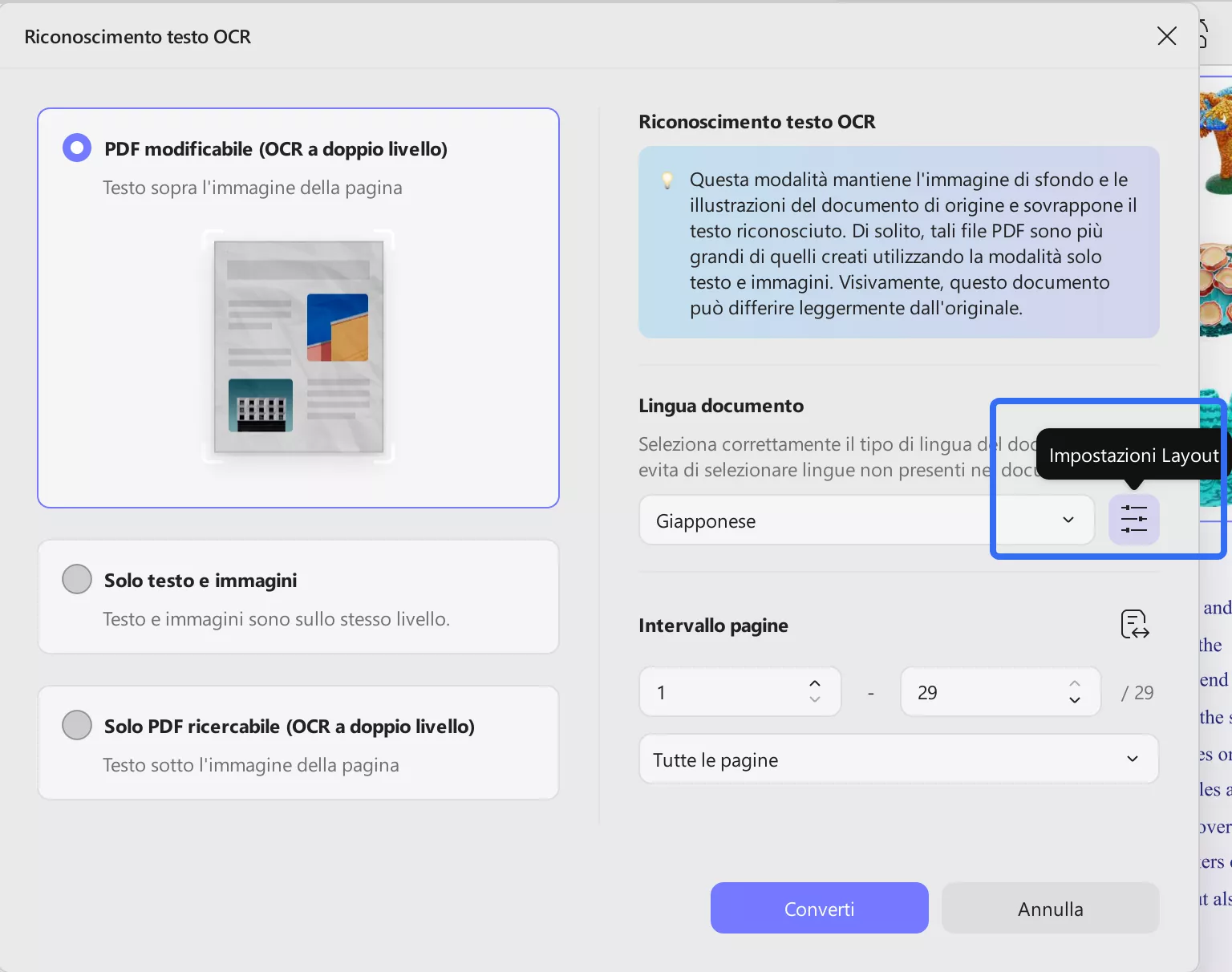 define layout settings for OCR