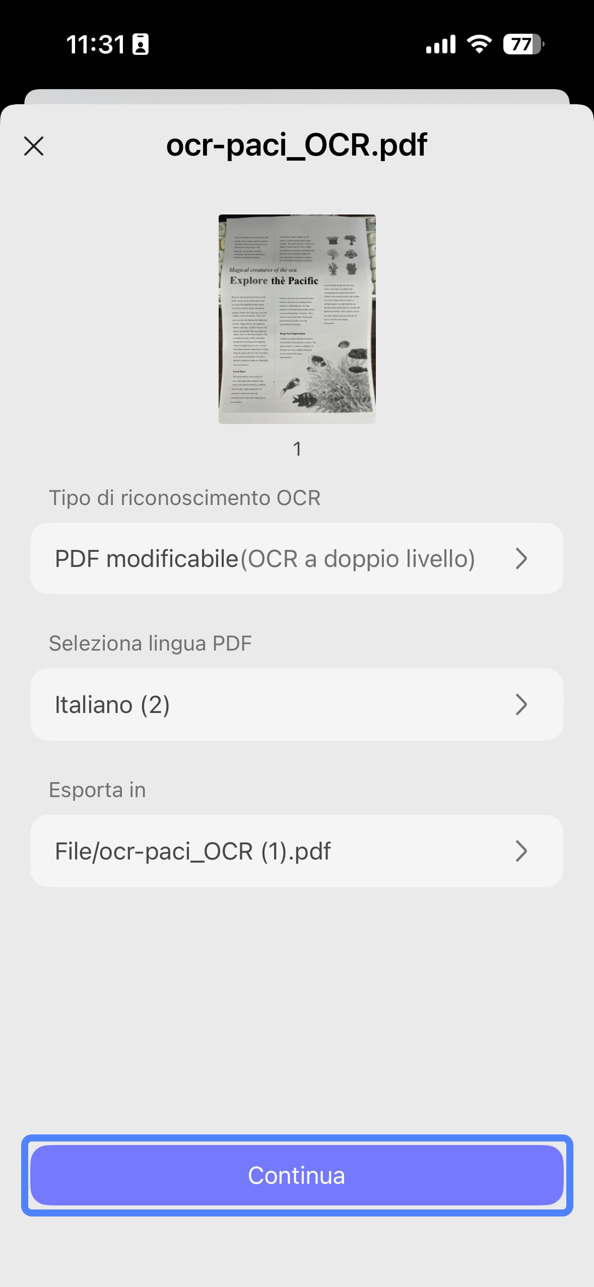 OCR scanned PDF with updf on android