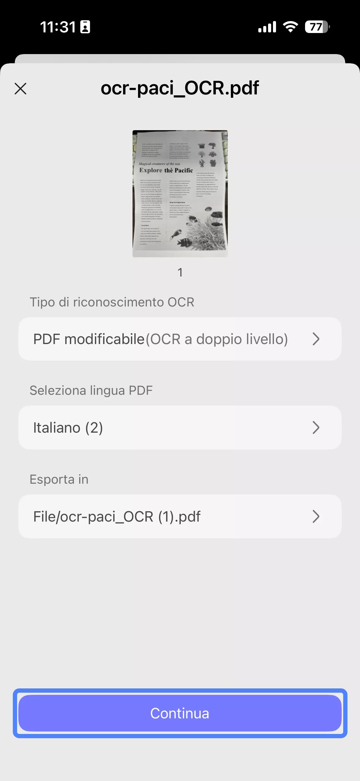 OCR scanned PDF with updf on android