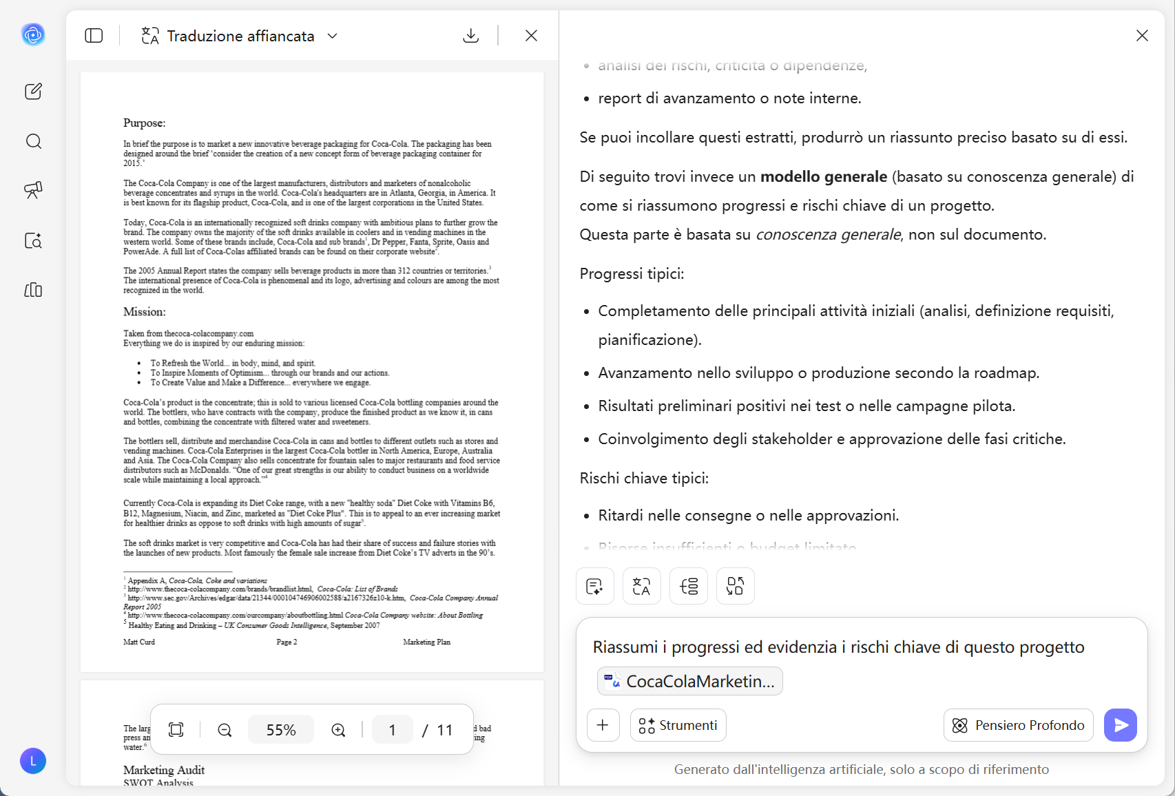 Anteprima report sullo stato del progetto