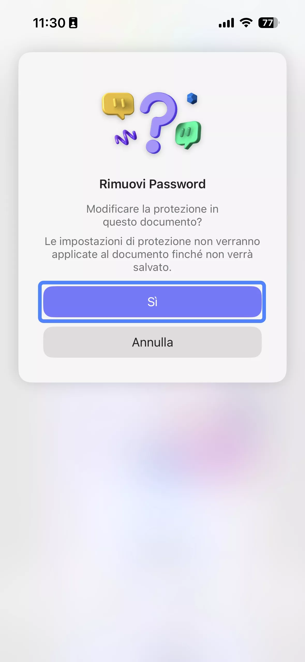 tap yes to confirm removing password