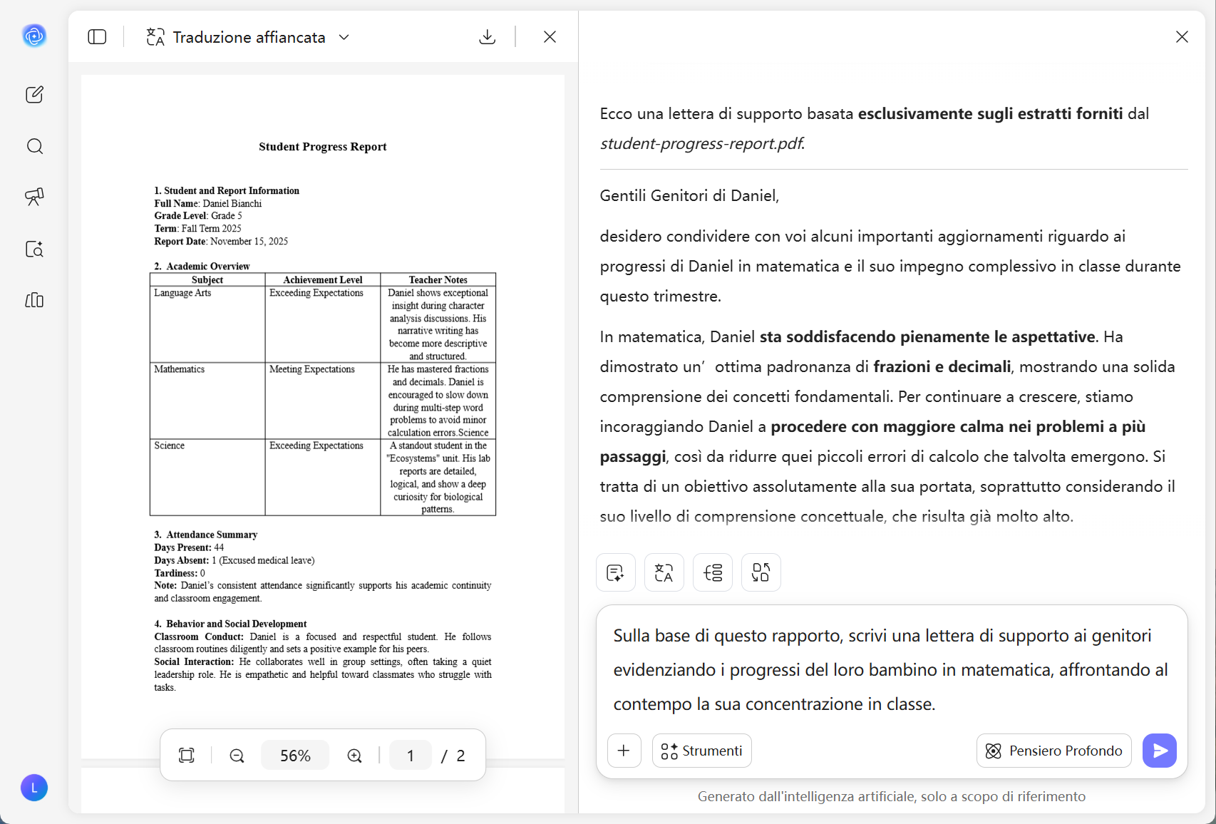 Generatore di lettere insegnante-genitore AI