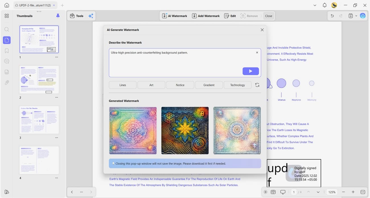 create ai watermarks pdf pages