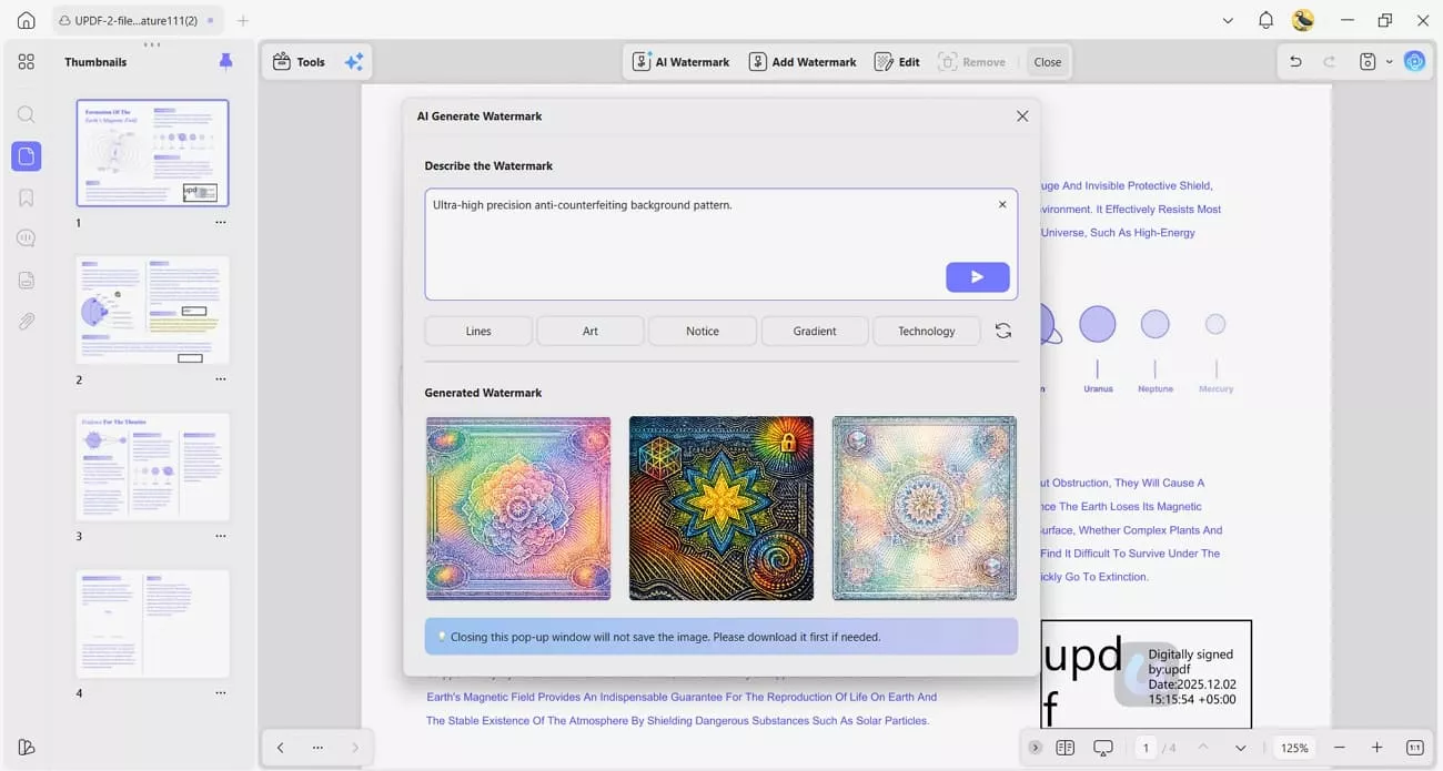 create ai watermarks pdf pages