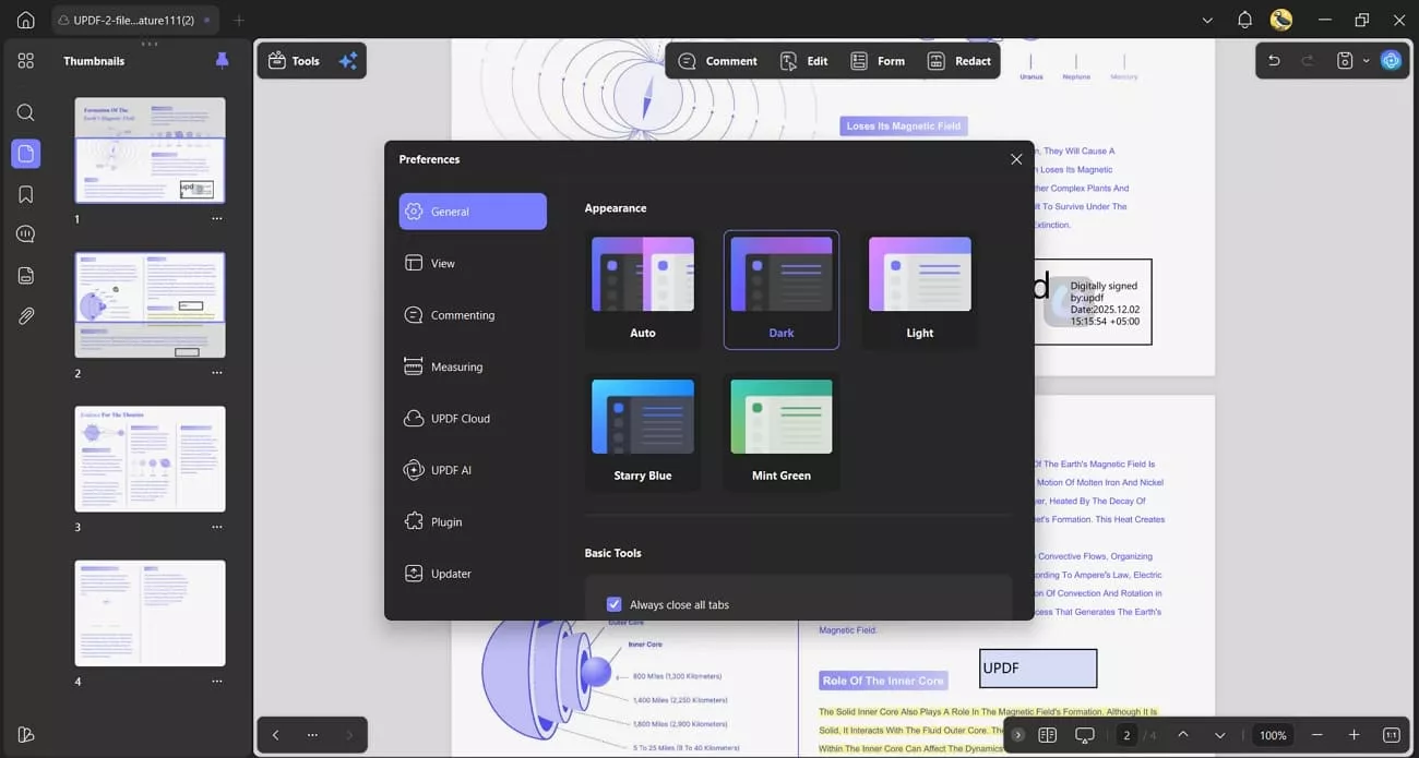 dark light mode comfortable viewing updf