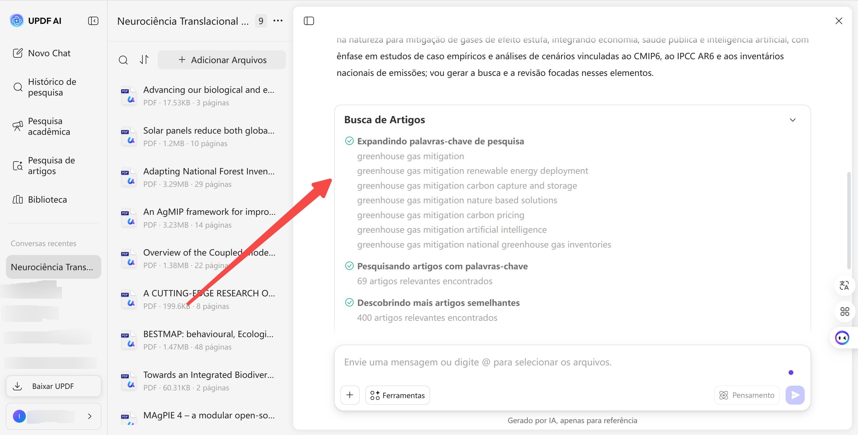 Pesquisa de artigos científicos com UPDF AI