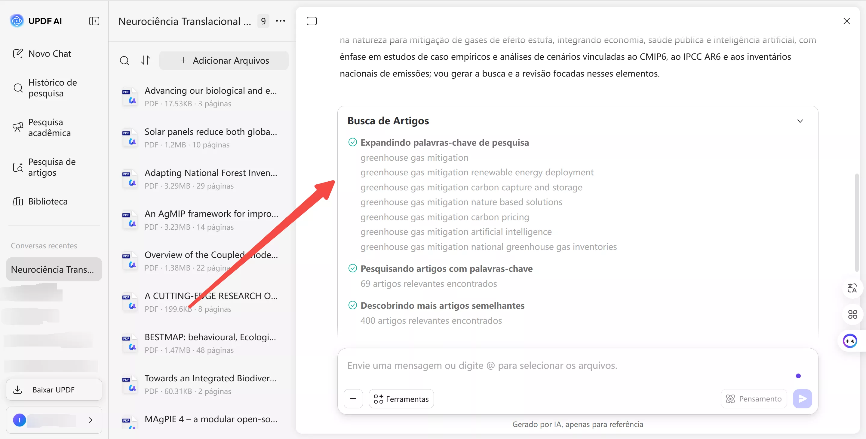 Pesquisa de artigos científicos com UPDF AI