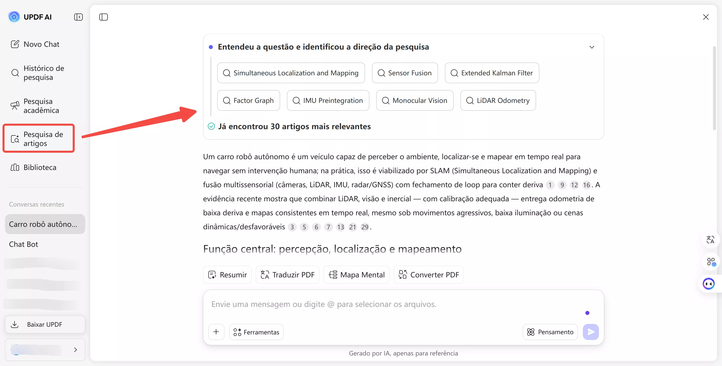 Pesquisa de artigos com UPDF AI