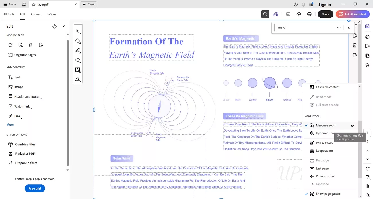 adobe acrobat marquee select zoom tool
