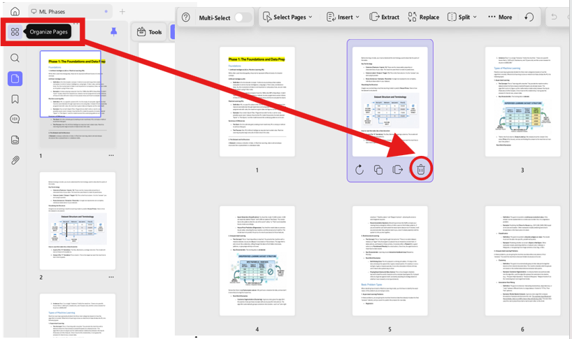 Deleting 2nd page by clicking (organizing pages)