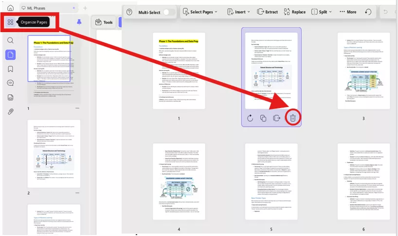 Deleting 2nd page by clicking (organizing pages)