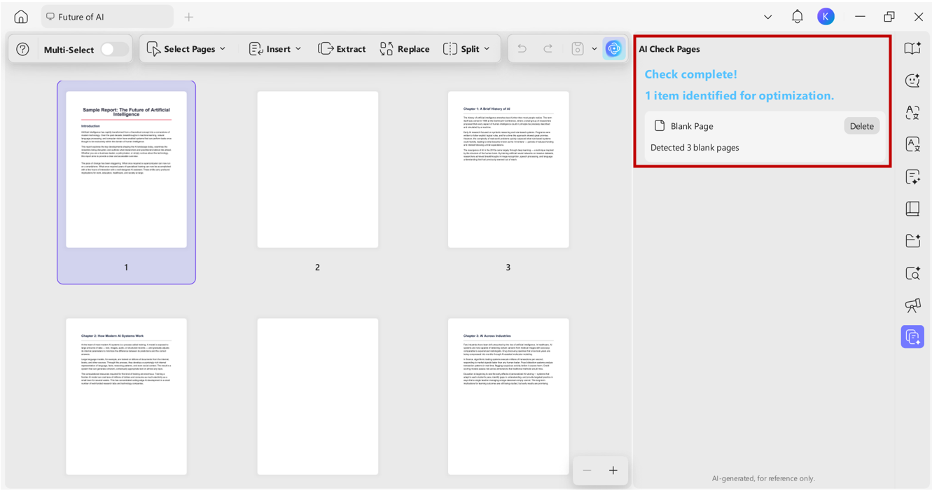 One-click delete option for blank pages in UPDF