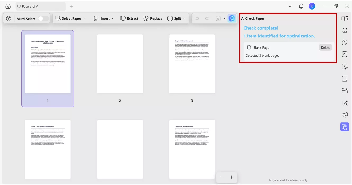 One-click delete option for blank pages in UPDF