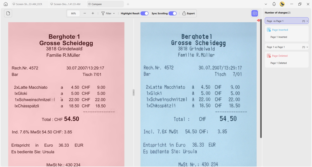 reviewing comparing ocred pdfs