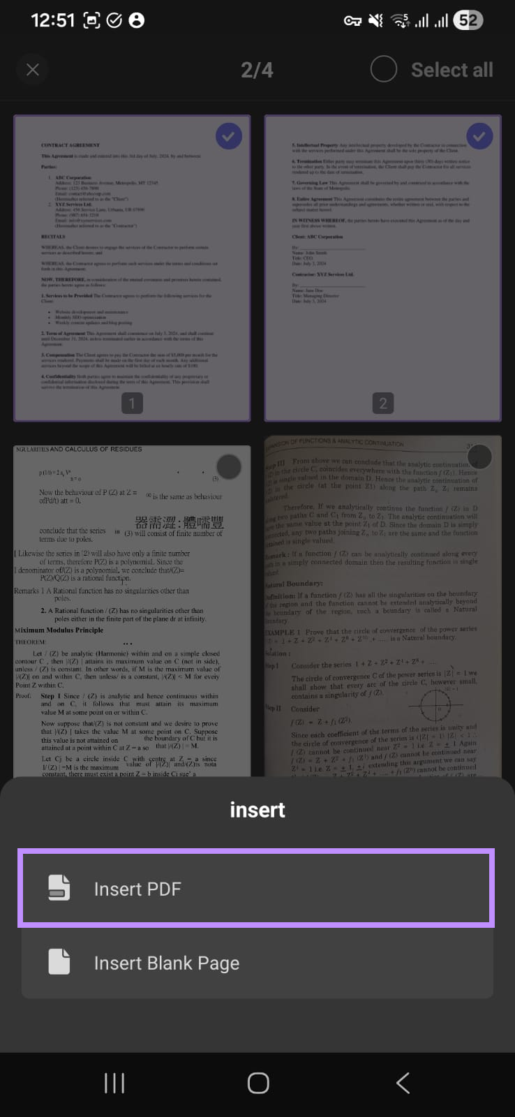 insert pdf in updf for android