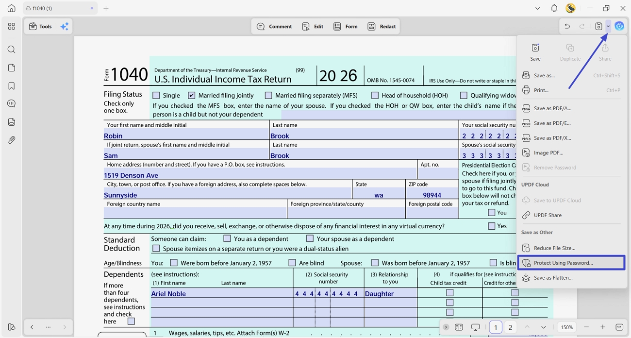 protect sensitive tex return pdf password