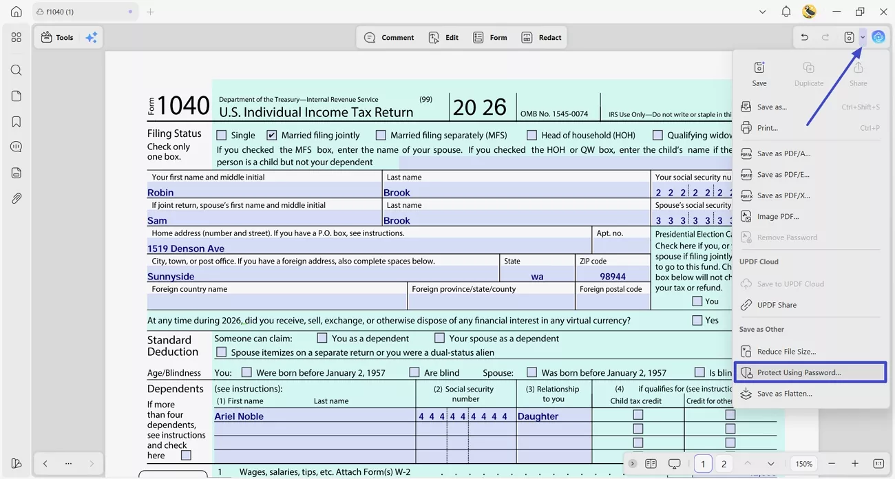 protect sensitive tex return pdf password