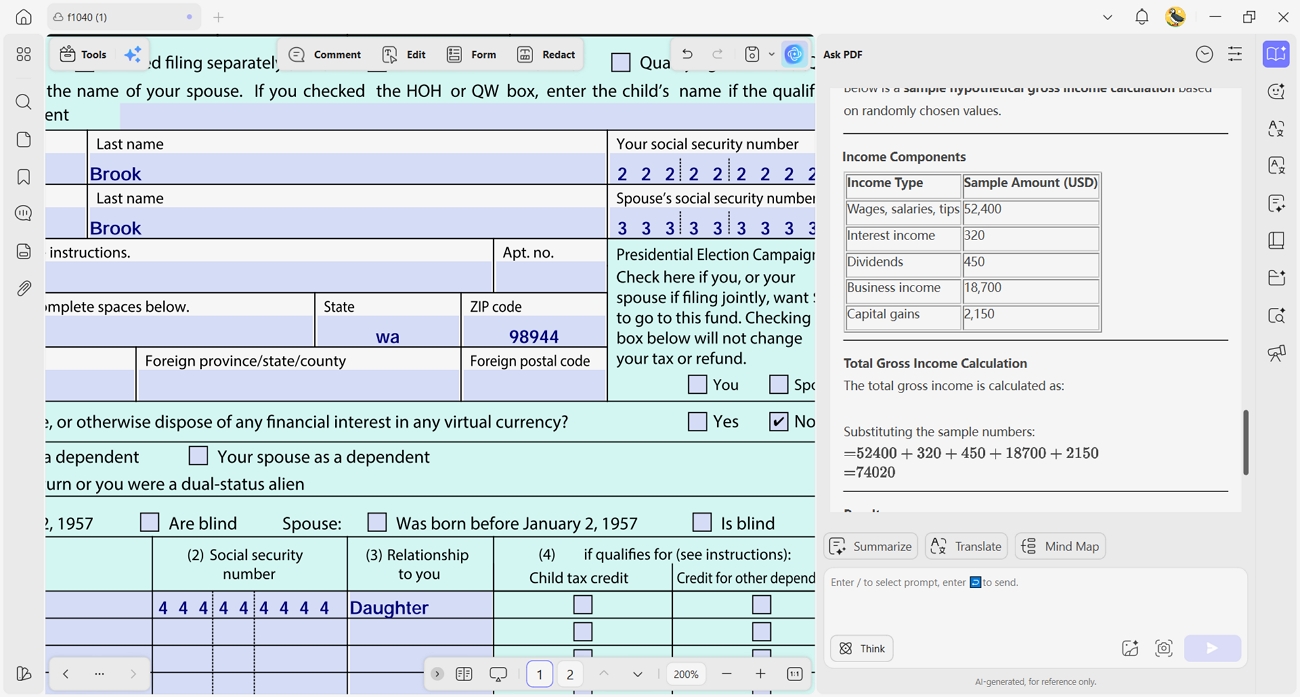 calculate gross income updf ai