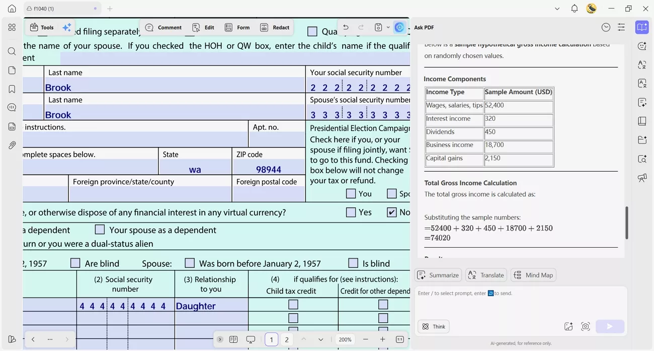 calculate gross income updf ai