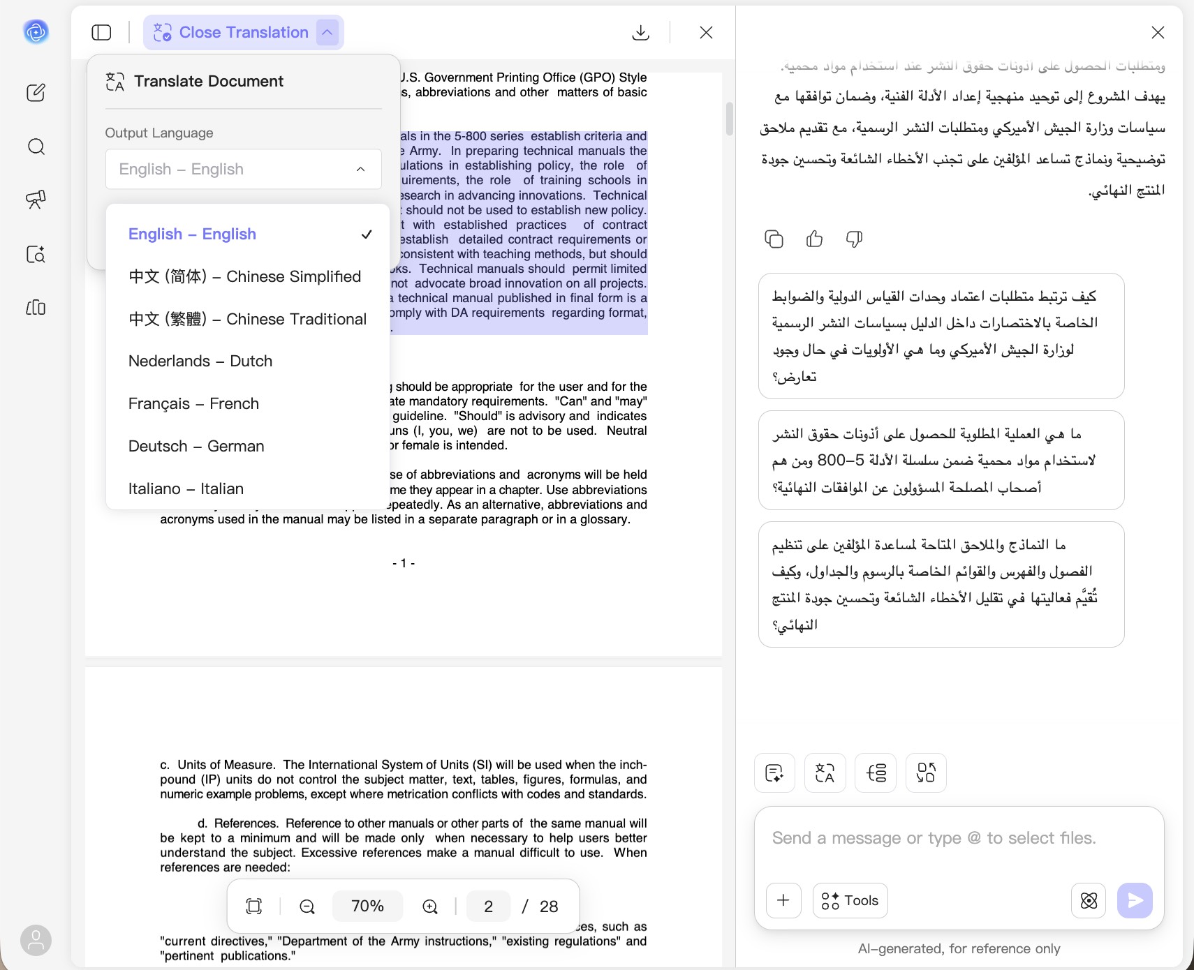 ترجمة الأدلة التقنية باستخدام UPDF AI