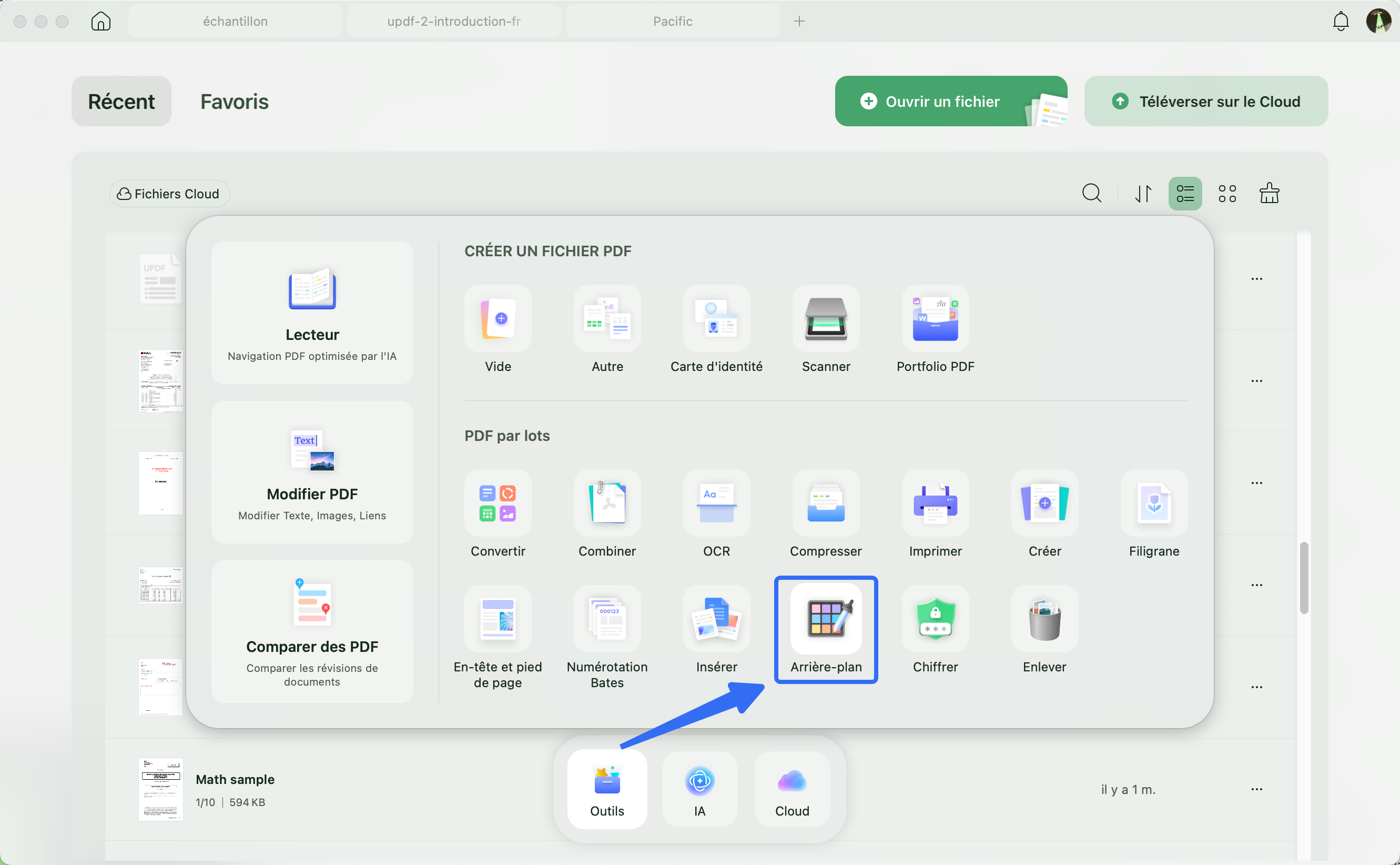 Accéder aux outils d'arrière-plan dans UPDF pour Windows