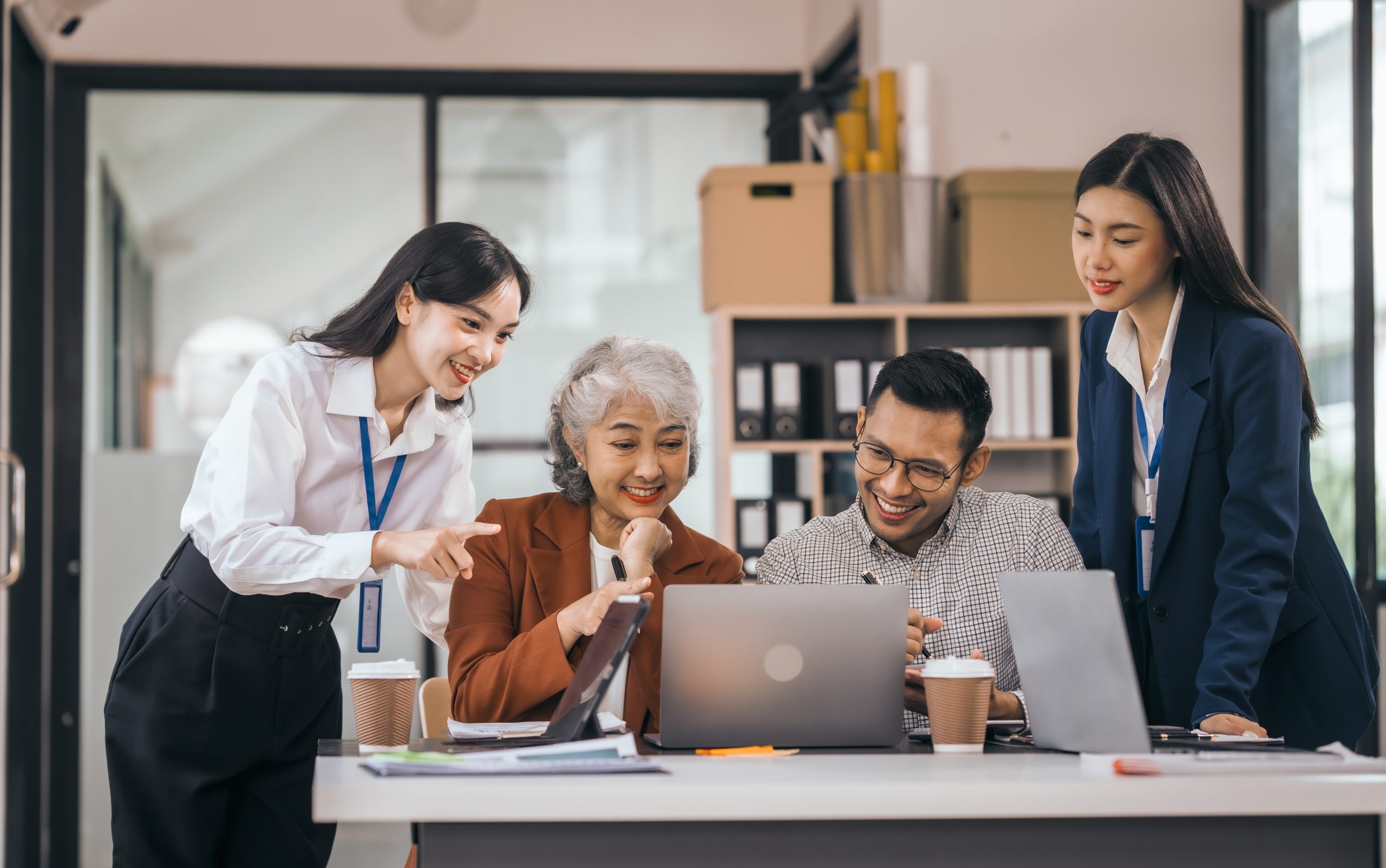asian people in office group meeting