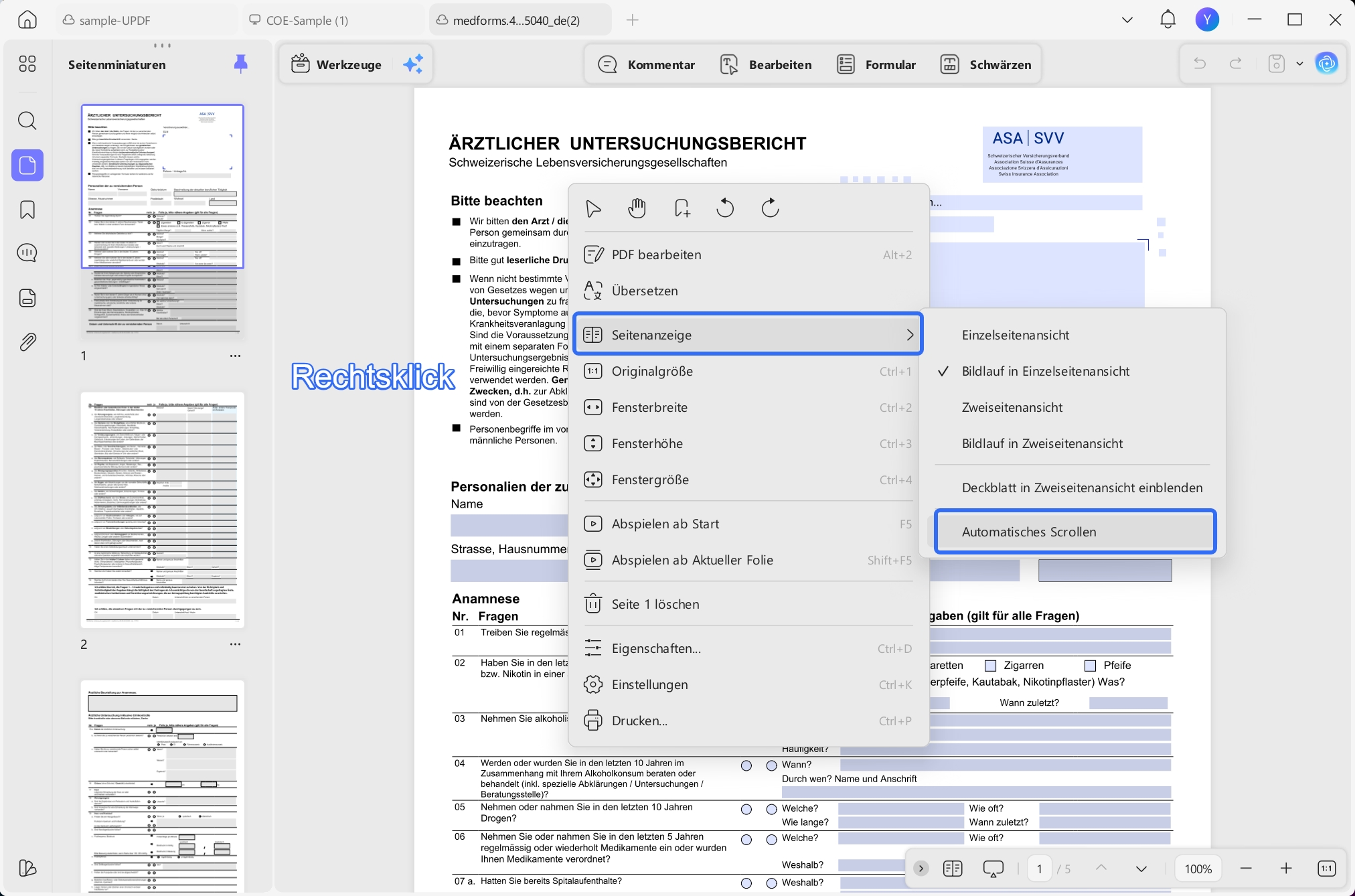 Automatisches Scrollen von PDFs in UPDF unter Windows