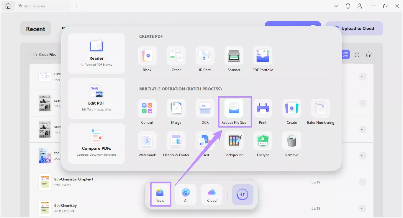select reduce file size under tools