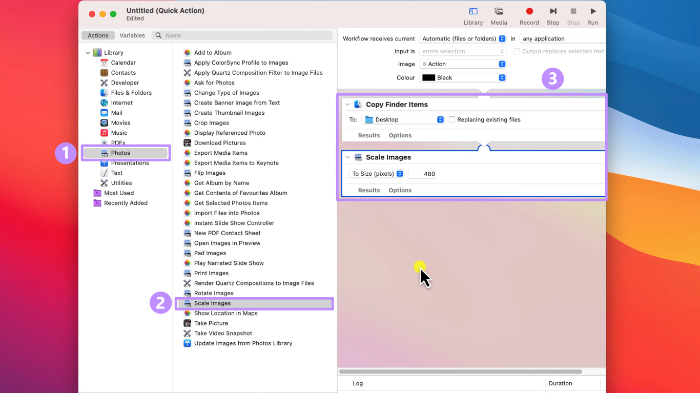 batch resize workflow in automator