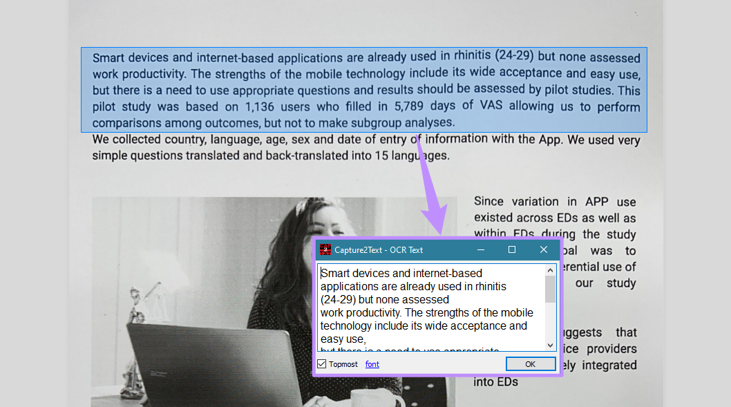 convert selected text to ocr text