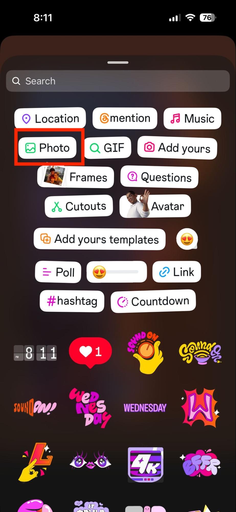 choose add photo sticker