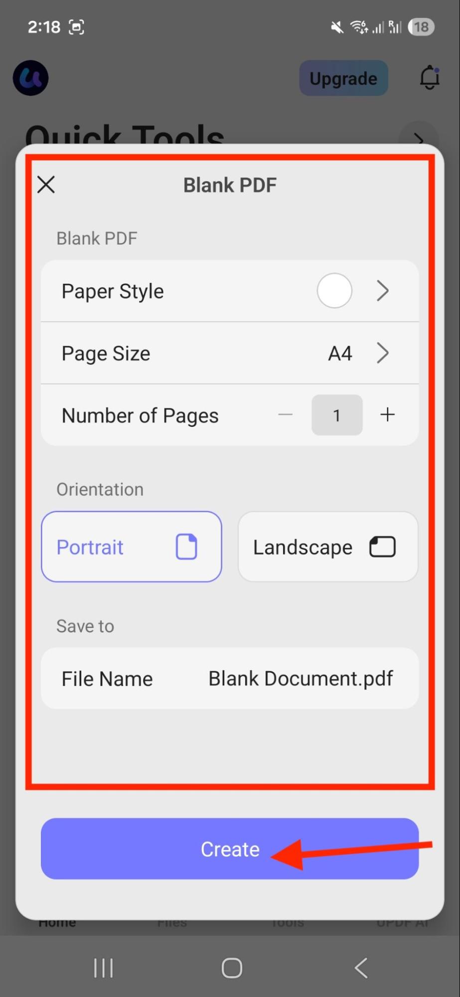 choose settings and create