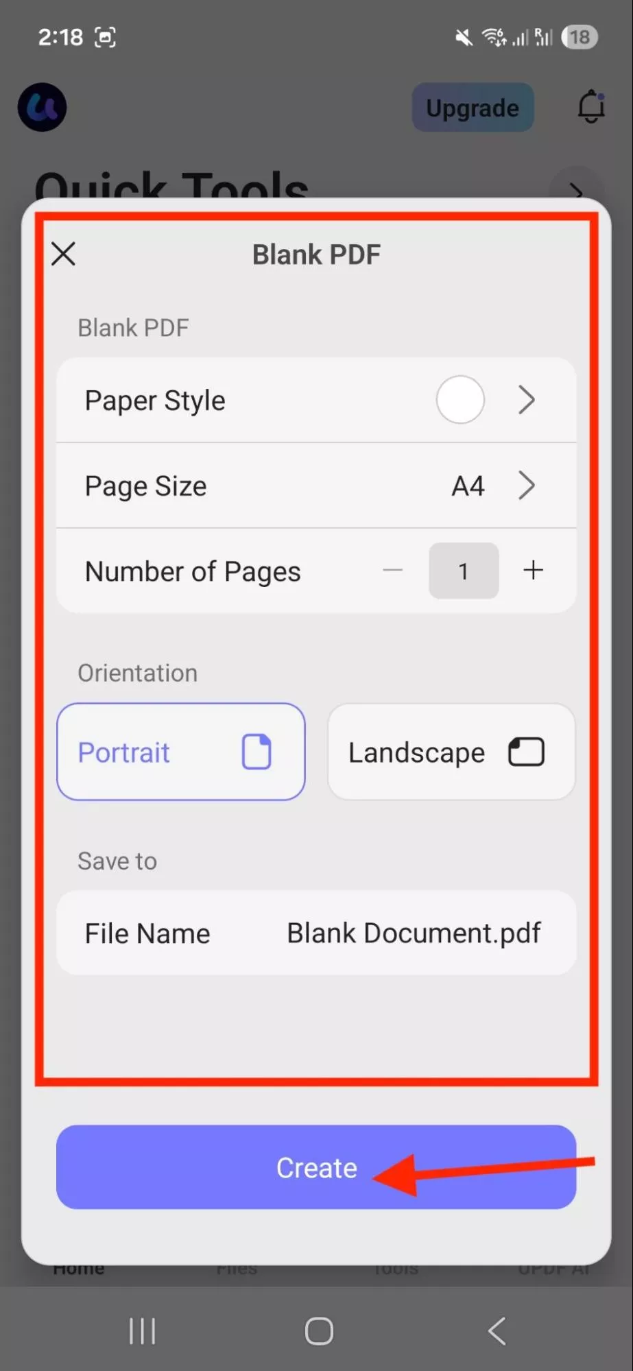 choose settings and create