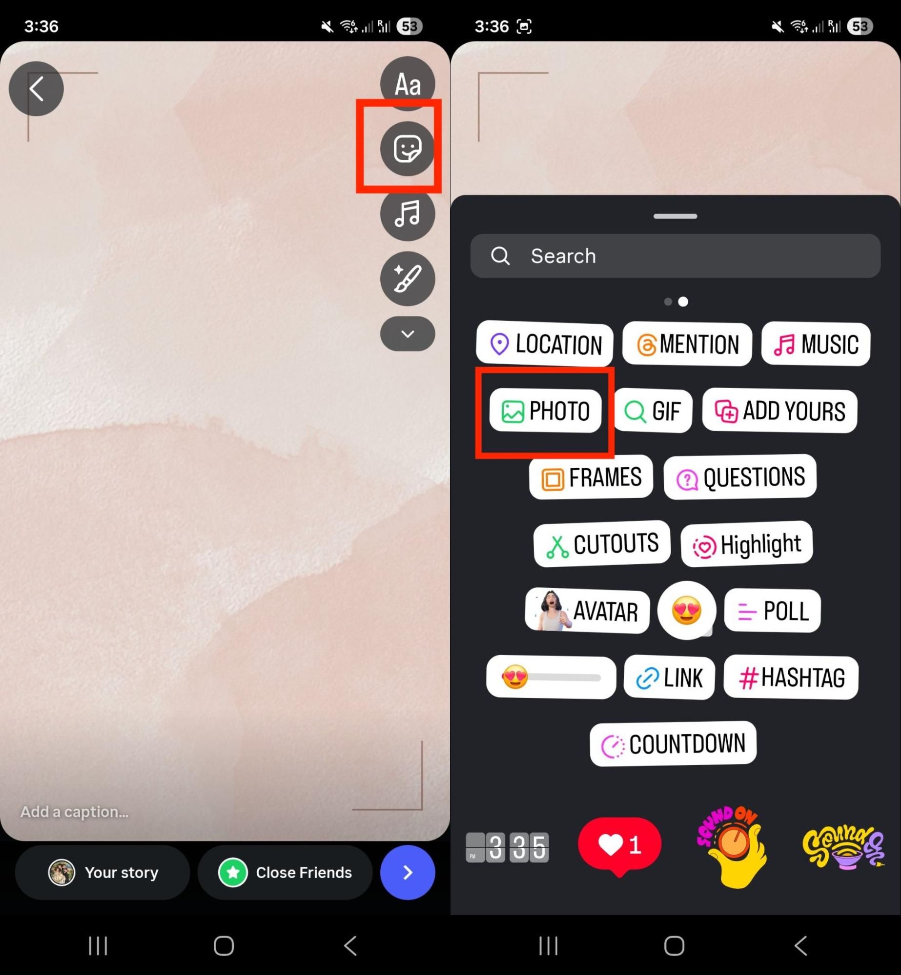 choose sticker and photo