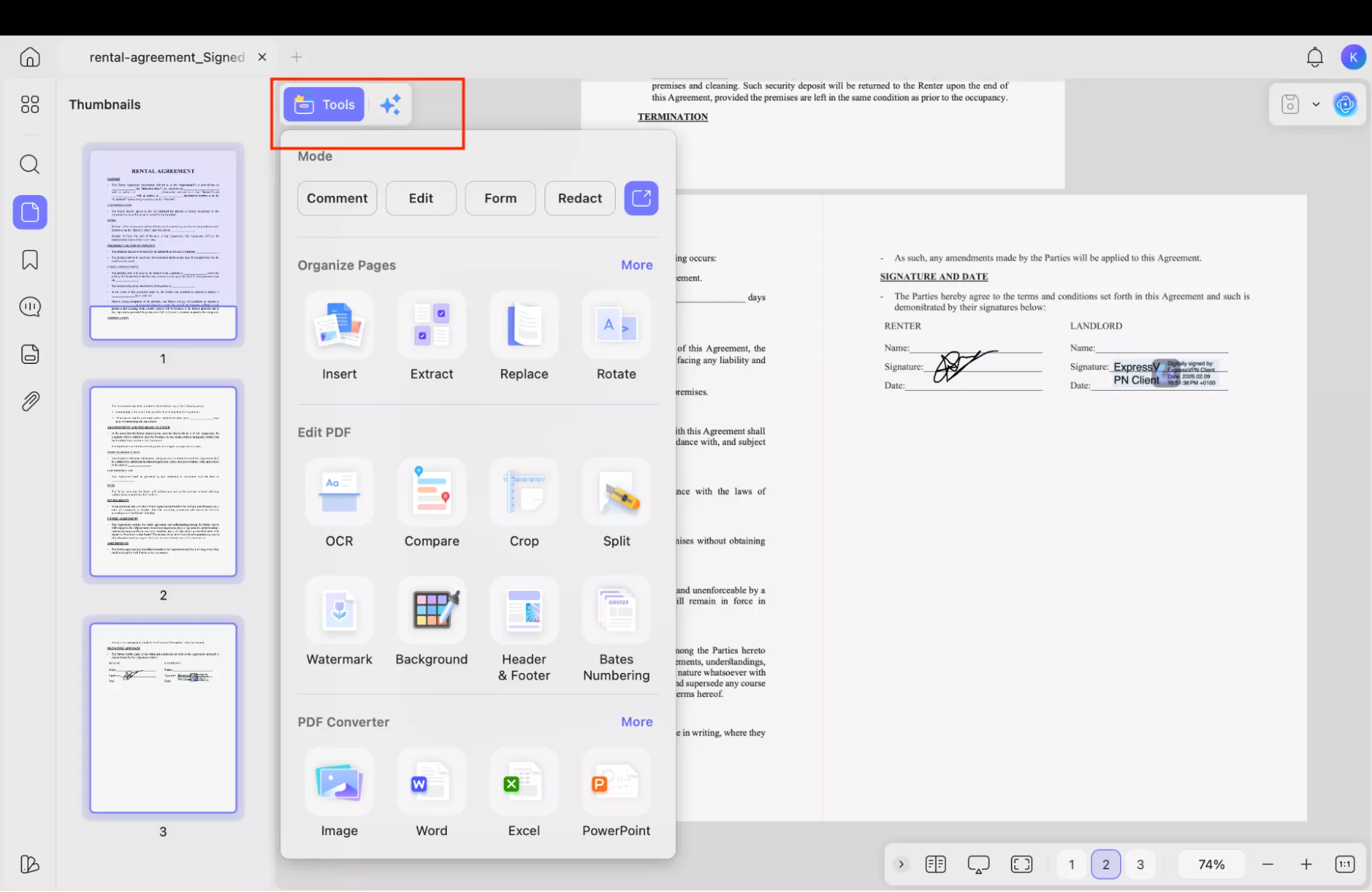 choose tools option