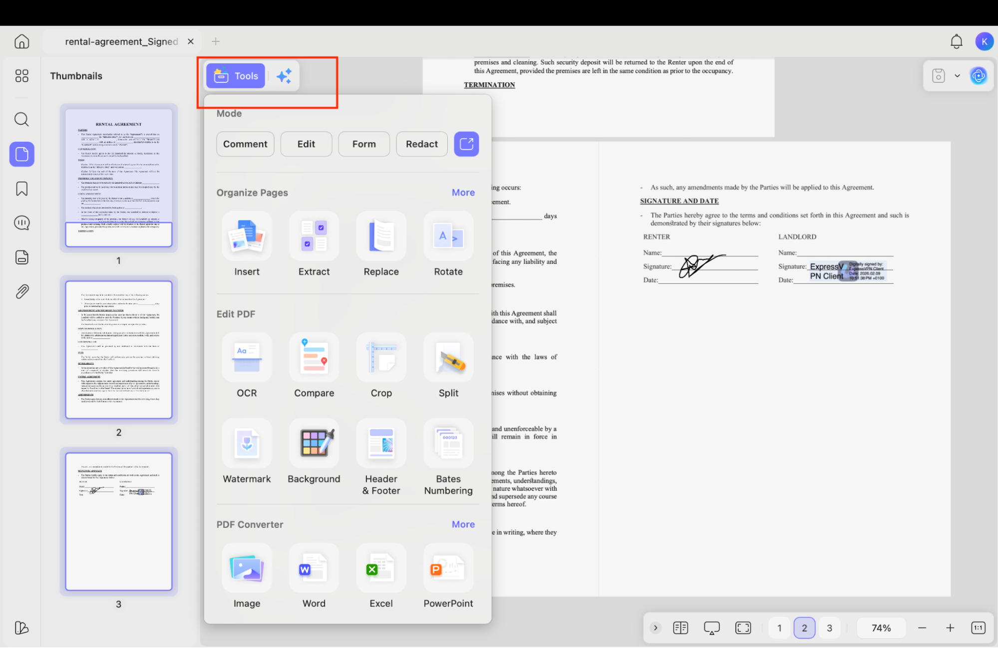 choose tools option
