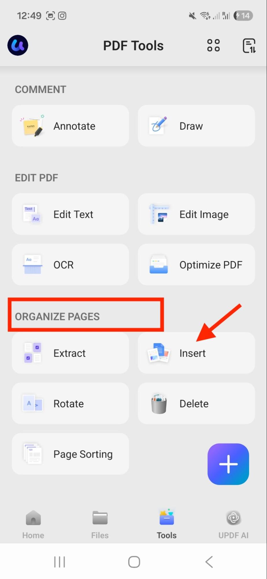 click insert option