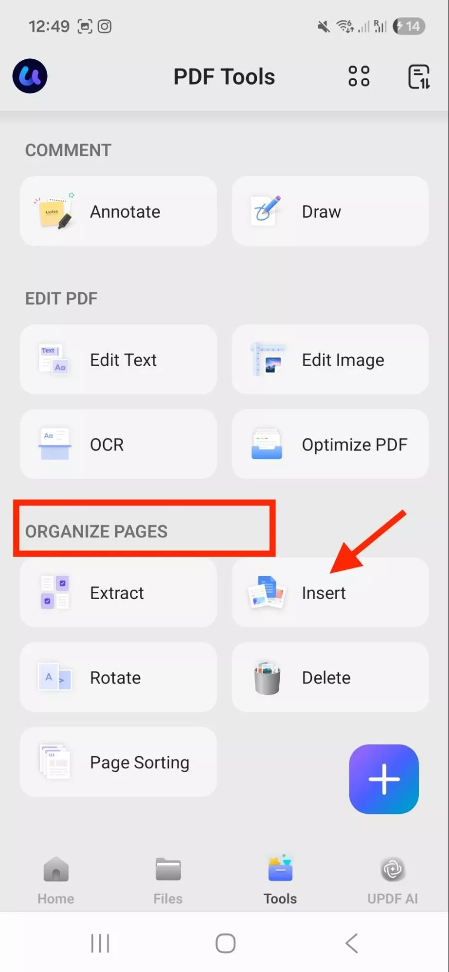 click insert option