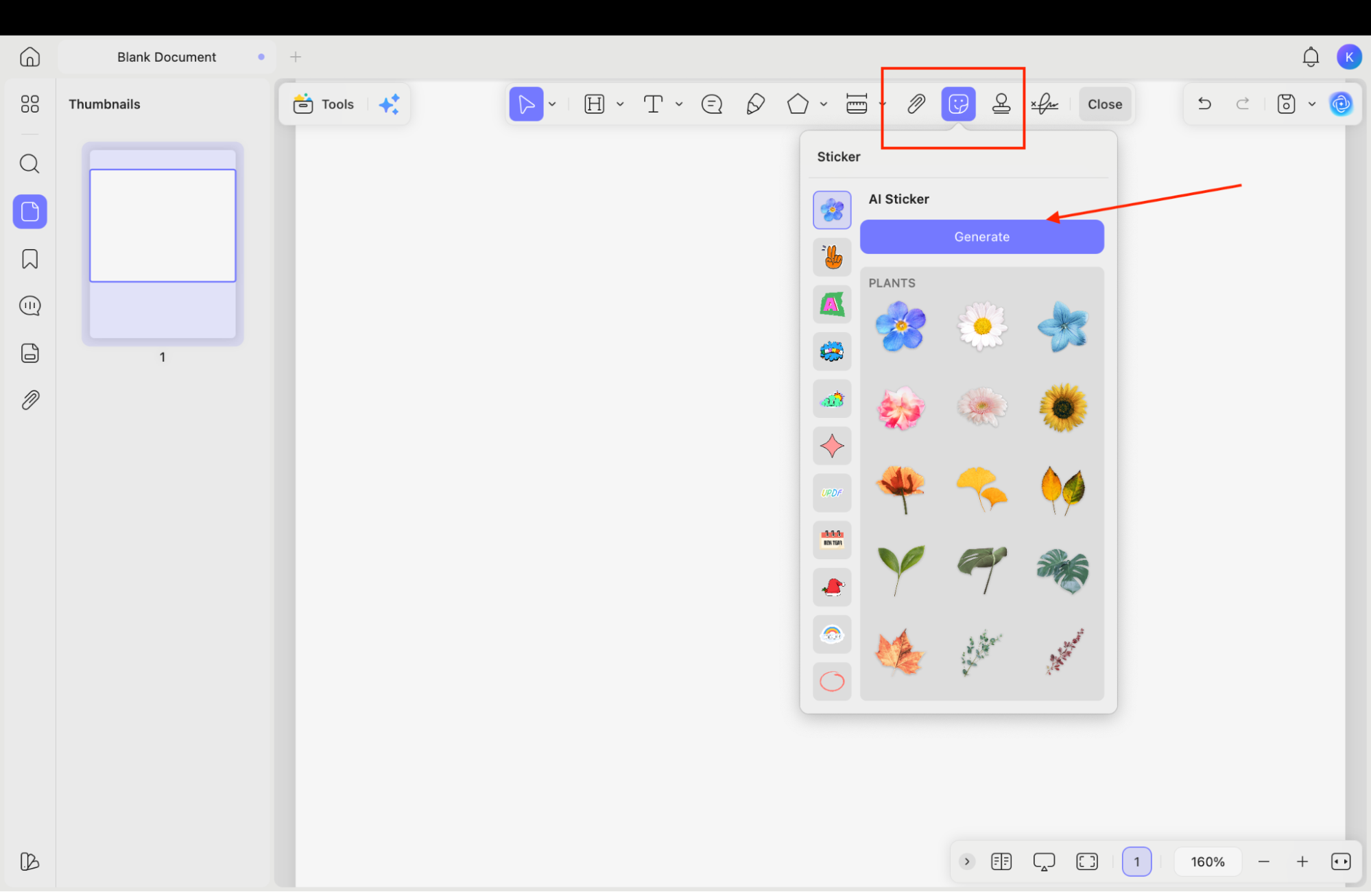 click the generate sticker option