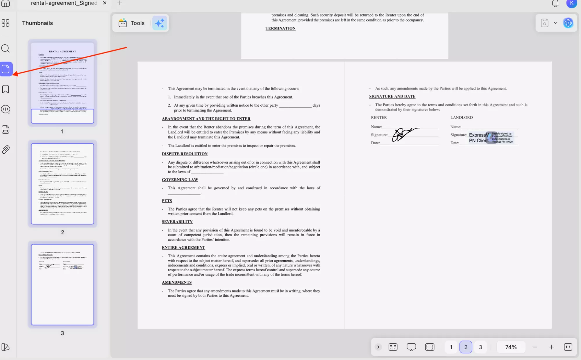click thumbnail option