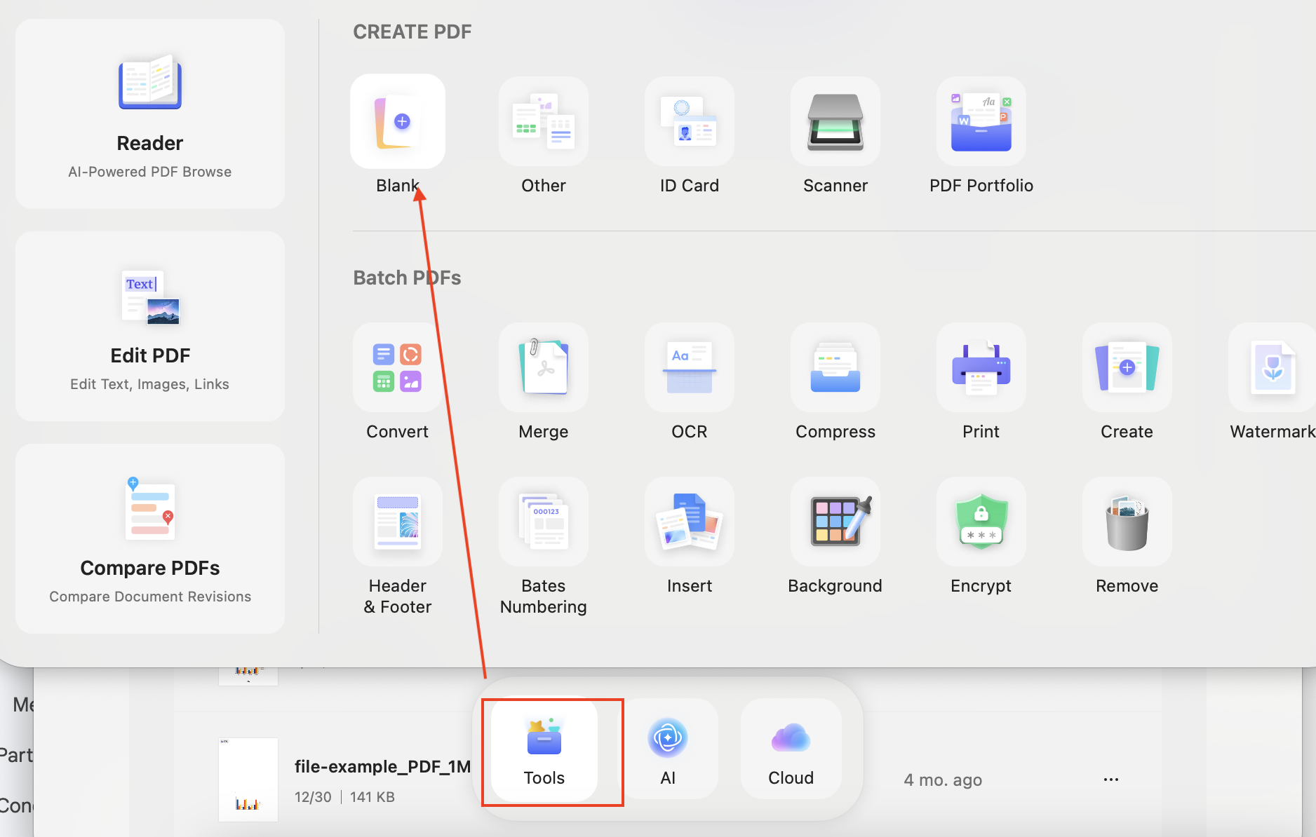 click tool and blank option