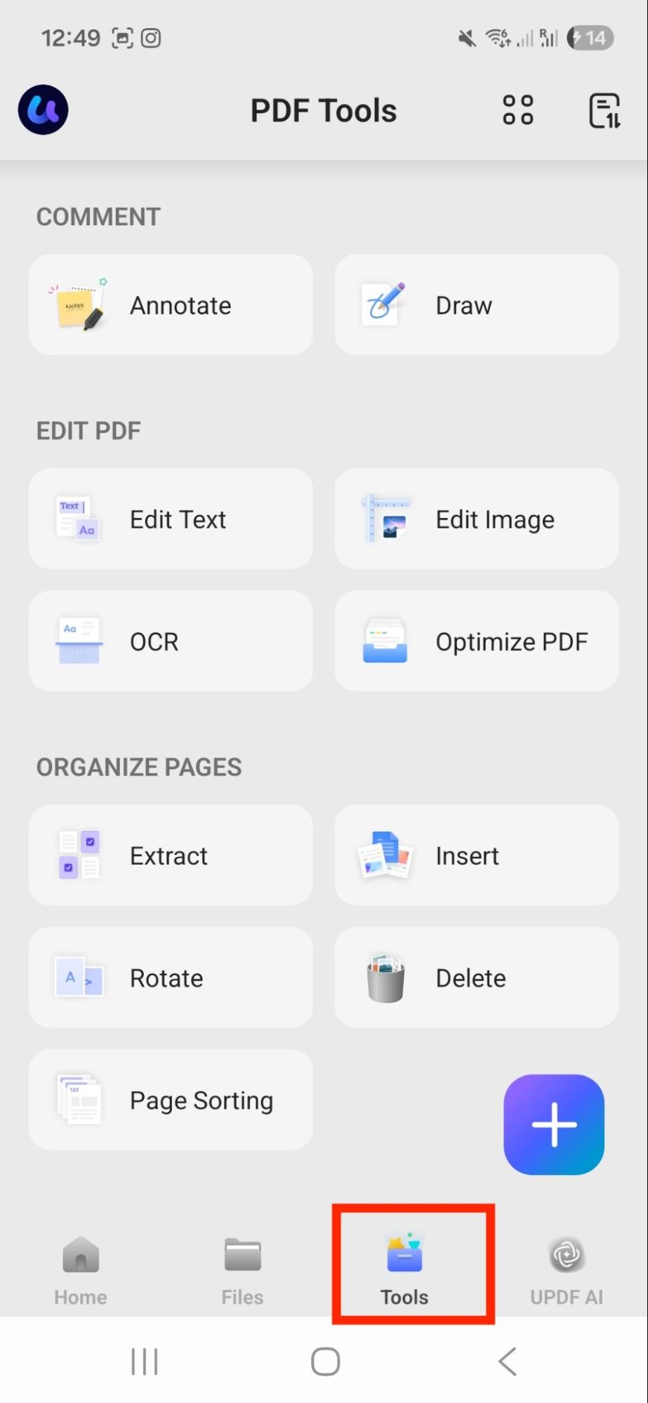 click tools option