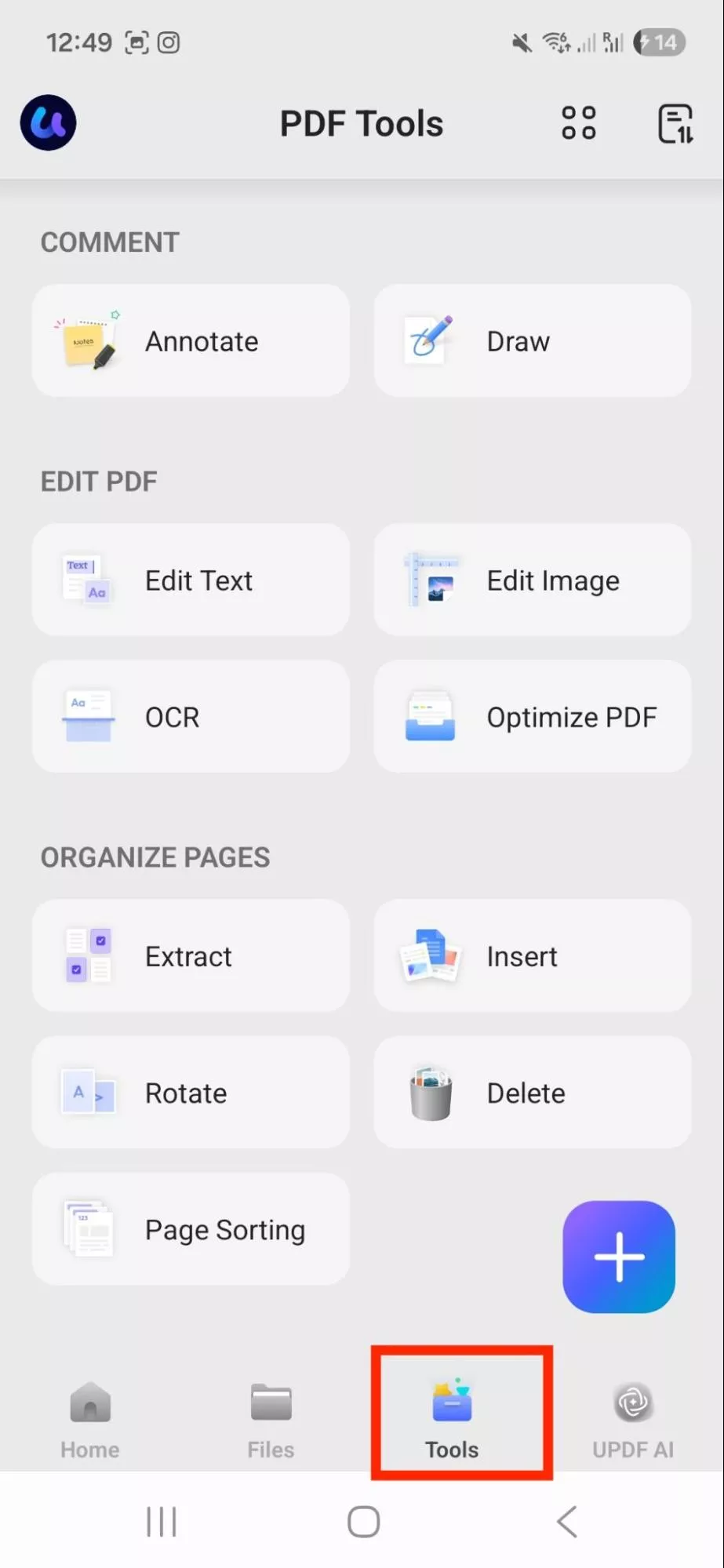 click tools option
